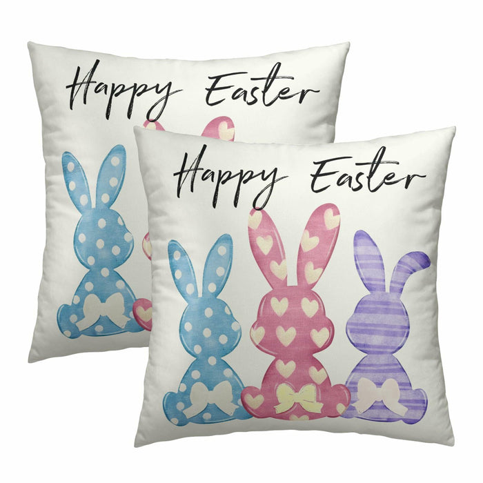 Happy Easter Throw Pillow Covers Set of 2 18x18 Cotton Colorful Bunny by Deal US