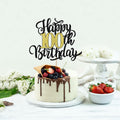 Leetaivie Happy 90th Birthday Cake Topper Black Gold Glitter Party Decor by Deal US