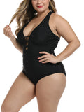 FlatterMe Women's Sexy Plus Size Black One Piece Swimsuit Lace Up Size 3XL by Deal US