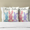 Happy Easter Throw Pillow Covers Set of 2 18x18 Cotton Colorful Bunny by Deal US