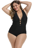 FlatterMe Women's Sexy Plus Size Black One Piece Swimsuit Lace Up Size 3XL by Deal US