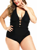 FlatterMe Women's Sexy Plus Size Black One Piece Swimsuit Lace Up Size 3XL by Deal US