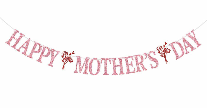 Happy Mother's Day Banner Best Mom Ever Flower Theme Pink & Red Glitter by Deal US