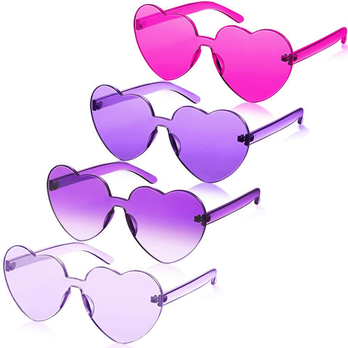 TOODOO 4 Pack Heart Shaped Rimless Sunglasses Candy Color Purple Series by Deal US