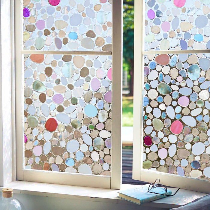 Viseeko 3D Pebble Stained Glass Privacy Film Rainbow 11.8x118in UV Protection by Deal US
