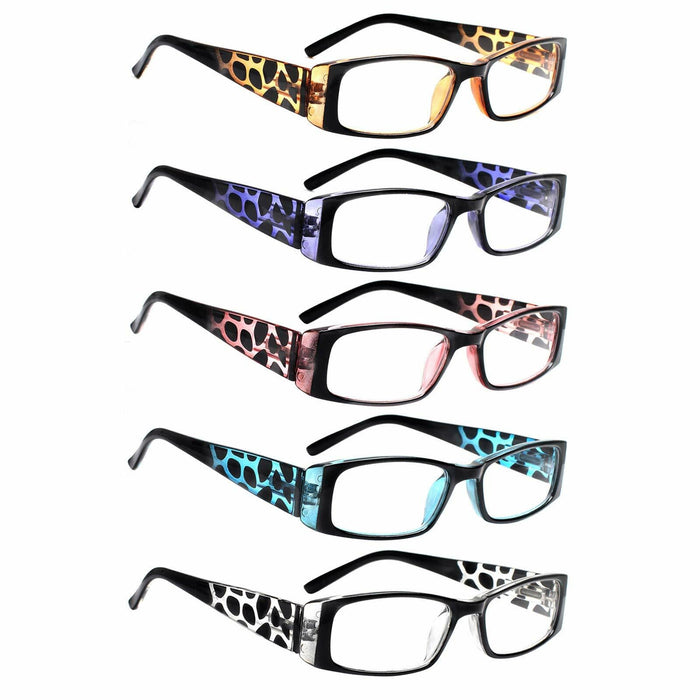 [Like New] 5 Pack Spring Hinge Reading Glasses Rectangular Multicolour 2.25 Power by Deal US