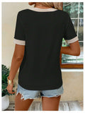 Verdusa Women's Contrast Binding V Neck Short Sleeve Colorblock Tee Black Size S by Deal US