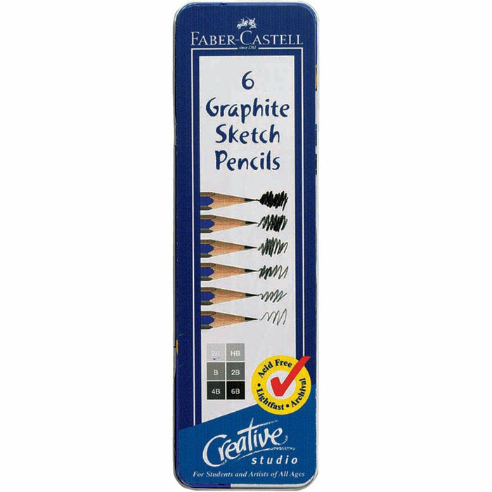 Creative Studio Graphite Sketch Pencil Set 6 Pcs with Tin Case by Deal US