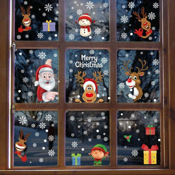 160Pcs Christmas Window Stickers Santa Reindeer Snowman Snowflakes Double-Sided by Deal US