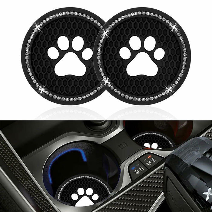 Kewucn Bling Paw Car Cup Holder Coasters 2PCS Dark Blue Rhinestone by Deal US