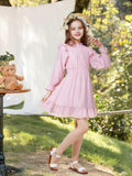 WULFUL Girls Long Sleeve Flared Belted A-line Dress Pink Size 9-10 by Deal US