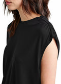 LHIRLE Womens Summer Shoulder Pleats Cap Sleeve T Shirt Black Size S by Deal US