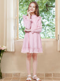 WULFUL Girls Long Sleeve Flared Belted A-line Dress Pink Size 9-10 by Deal US