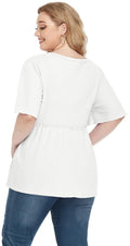 POSESHE Women's Plus Size V Neck Ruffle Button Up Blouse White Size L by Deal US
