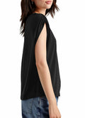 LHIRLE Womens Summer Shoulder Pleats Cap Sleeve T Shirt Black Size S by Deal US