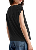 LHIRLE Womens Summer Shoulder Pleats Cap Sleeve T Shirt Black Size S by Deal US