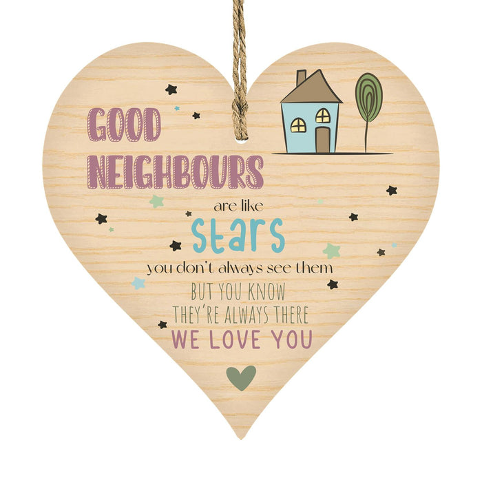 Wooden Antique Hanging Heart Plaque Sign Good Neighbors Quote by Deal US