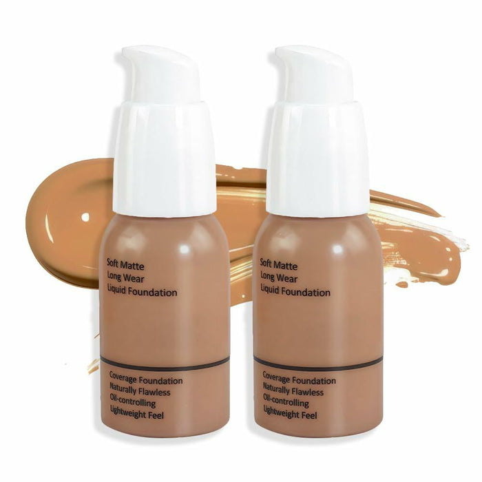 Matte Liquid Full Coverage Foundation 05#Tan 2 Pack Soft Matte 24HR Oil Control by Deal US