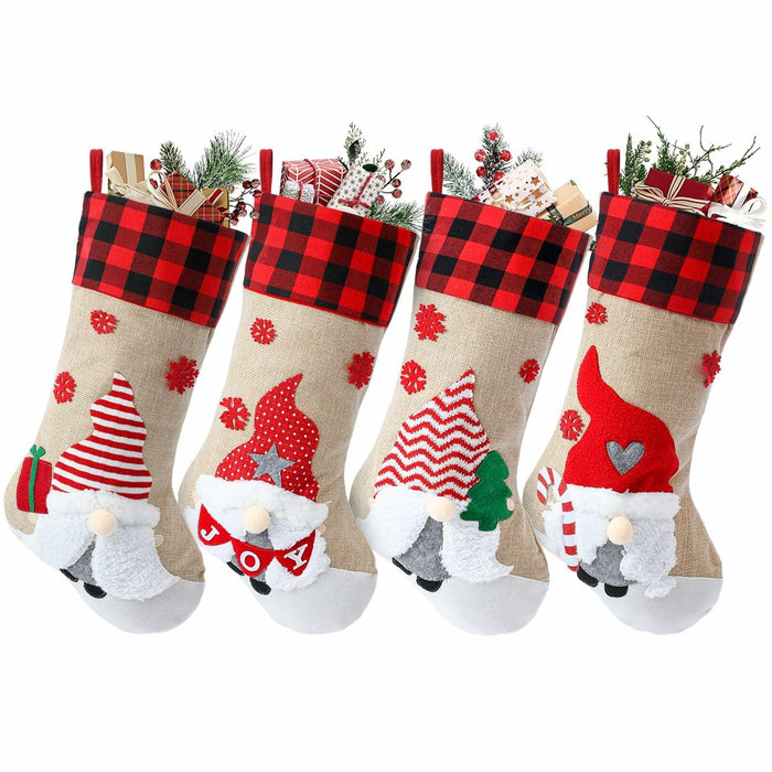 LASPERAL 4Pcs 18in Christmas Stockings 3D Burlap Santa Snowman Reindeer by Deal US