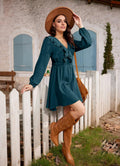 Women's Fall A-Line Long Sleeve Casual Skater Babydoll Mini Dress, Royal XL by Deal US