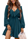 Women's Fall A-Line Long Sleeve Casual Skater Babydoll Mini Dress, Royal XL