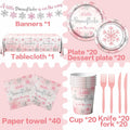 Winter Snowflake Plates & Napkins Pink Baby Shower 20pcs Winter Wonderland by Deal US
