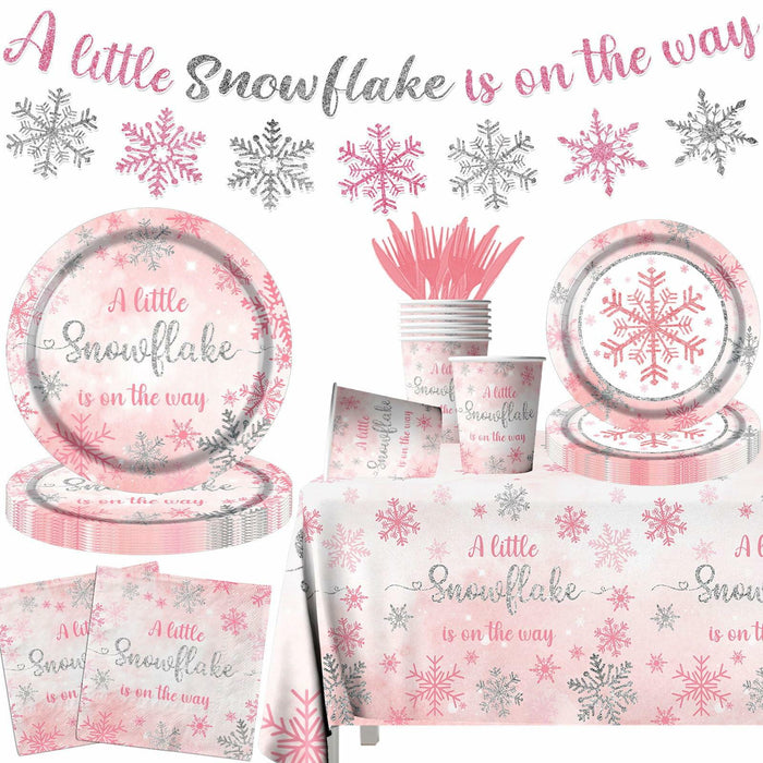Winter Snowflake Plates & Napkins Pink Baby Shower 20pcs Winter Wonderland by Deal US