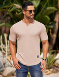 COOFANDY Mens Muscle Slim Fit Gym Shirt Short Sleeve Beige Size XL by Deal US