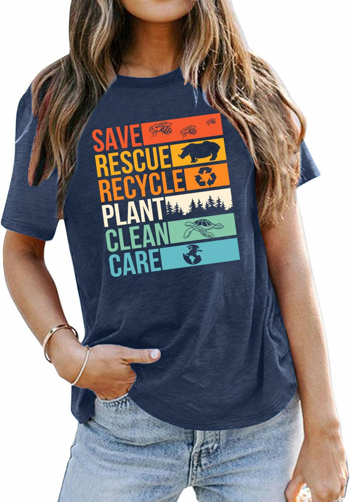 Earth Day Women's Save Planet Bee Graphic T-Shirt Dark Blue XXL by Deal US