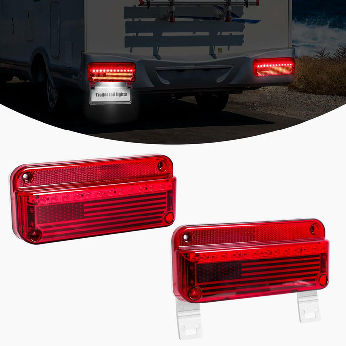 EXERAUO 77 LED RV Tail Lights Brake Stop Turn Waterproof Red HDD-020 by Deal US