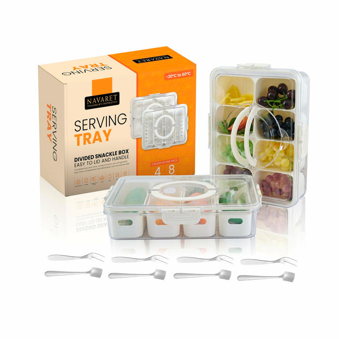 Snackle Box Divided Serving Tray with Lid & Handle 8 & 4 Compartments Picnic by Deal US