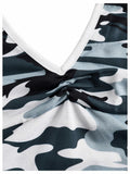 Women's Camo V Neck Sleeveless Crop Top Ruched Backless Dark Green Size M by Deal US