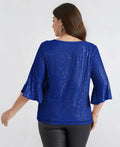 Hanna Nikole Sequin Ruffle Long Sleeve Wrap Blouse Blue Size 16Plus by Deal US