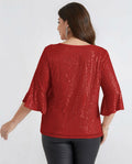 Hanna Nikole Womens Sparkle Sequin Top Cap Sleeve Red Size 20Plus by Deal US