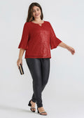 Hanna Nikole Womens Sparkle Sequin Top Cap Sleeve Red Size 20Plus by Deal US