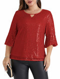 Hanna Nikole Womens Sparkle Sequin Top Cap Sleeve Red Size 20Plus by Deal US
