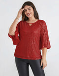 Hanna Nikole Womens Sparkle Sequin Top Cap Sleeve Red Size 20Plus by Deal US