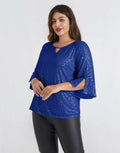 Hanna Nikole Sequin Ruffle Long Sleeve Wrap Blouse Blue Size 16Plus by Deal US
