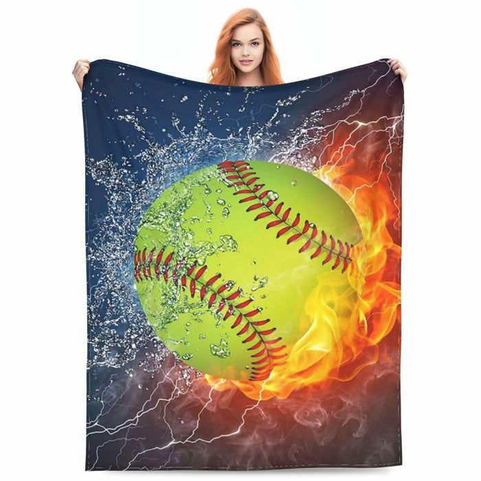 BLUBLU Fire Softball Flannel Fleece Throw Blanket Lightweight Cozy Plush 60x50 by Deal US