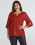 Hanna Nikole Womens Sparkle Sequin Top Cap Sleeve Red Size 20Plus by Deal US