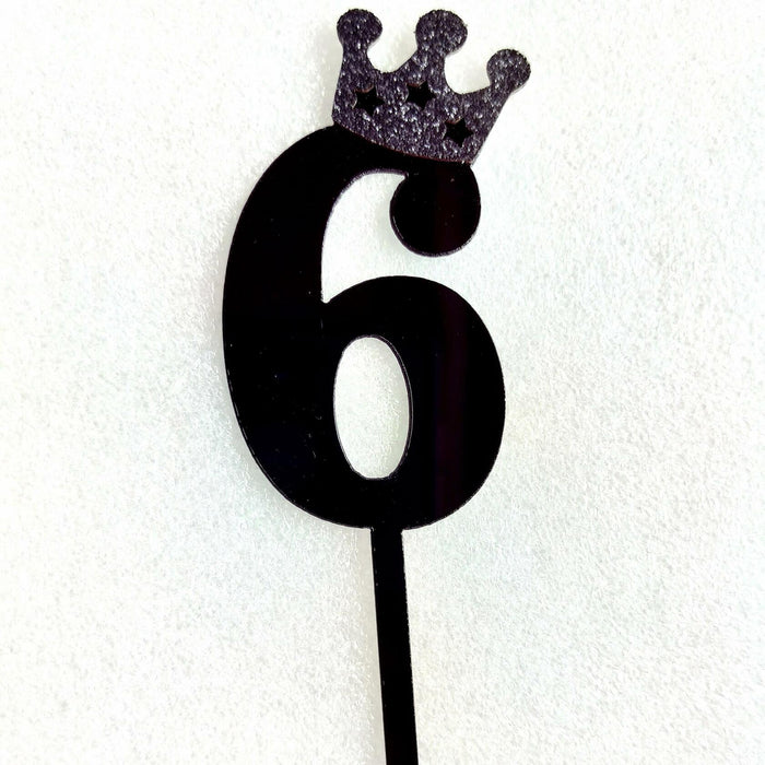 Large Number 6 Cake Topper Black Crown Birthday Anniversary Party Decor by Deal US