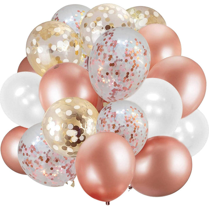 Dandy Decor 60 Pack 12in Rose Gold White Confetti Balloons with Ribbon by Deal US