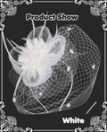 Kidukso Fascinators Hat Vintage 1925s Derby Mesh Veil Feathers White by Deal US