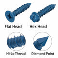 290PCS Concrete Screws 12 Sizes Flat & Hex Head Masonry Anchors 1.25"-2.25" by Deal US