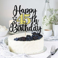 Happy 45th Birthday Cake Topper Black Gold Glitter Cheers to 45 Years by Deal US