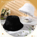 Cozypower 2 Pcs XXL Winter Faux Fur Bucket Hat Unisex Black White by Deal US