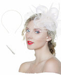 Kidukso Fascinators Hat Vintage 1925s Derby Mesh Veil Feathers White by Deal US