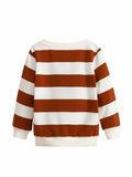 Verdusa Boy's Stripe Print Letter Patchwork Pullover Sweatshirt Brown Size 7Y by Deal US