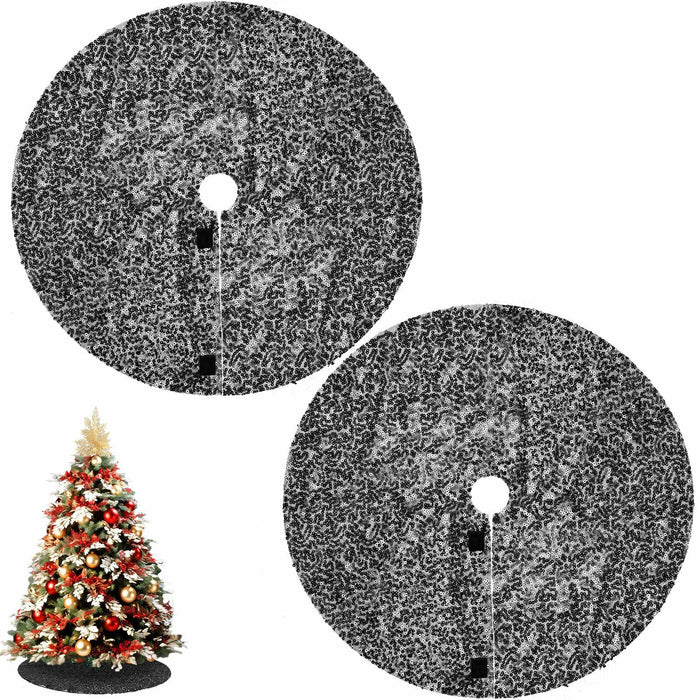 2 Pcs Black Sequin Tree Skirt 15 Inch Glitter Shiny Christmas Decoration by Deal US