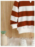 Verdusa Boy's Stripe Print Letter Patchwork Pullover Sweatshirt Brown Size 7Y by Deal US